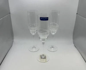 Set of 3 Villeroy & Boch Crystal NEW WAVE Round Champagne Flutes Glasses - Picture 1 of 6