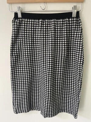 Saia de malha Adrienne Vittadini pequena vintage carreira feminina lápis preto branco  - Imagem 1 de 4