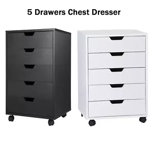 5 Drawer Storage Cabinet Organization Bedroom Entryway W/ Wheels 360° 2 Colors - Bild 1 von 31