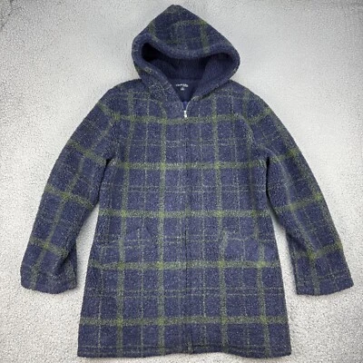 Abrigo para mujer Chadwicks of Boston mediano azul verde a cuadros cremallera completa con capucha 41121 Foto 1 de 4