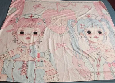 Wall Hanging Tapestry Kawaii Lolita Girl Nurse Chobits Fabric Pink White 59 x 50 - Image 1 of 4