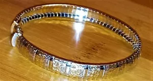 10K SOLID GOLD ITALY AURAFIN DOMED OMEGA TWO-TONE BANGEL BRACELET 7" - Picture 1 of 9