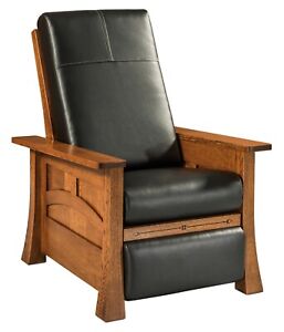 Amish Mission Arts & Crafts Brady Recliner Chair Solid Wood Inlays Upholstery