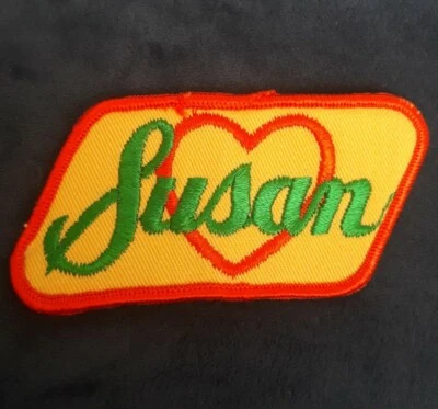 Susan Jacket Hat Shirt Patch Name Tag Badge Personalized Heart VTG 1970s Sew On - Image 1 of 4