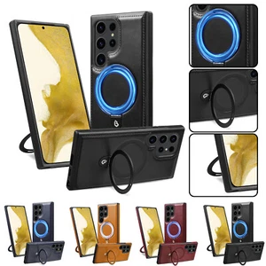 For Samsung Galaxy S25 Ultra/S25+/S25 Ring Stand Mag-Safe PU Leather Phone Case - Zdjęcie 1 z 9