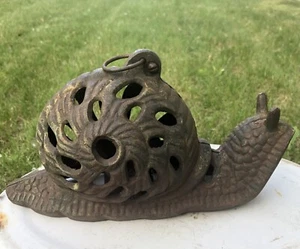 Vintage gusseiserne Schnecke hängender Garten Laterne Kerzenhalter japanische Patina 10" - Bild 1 von 10