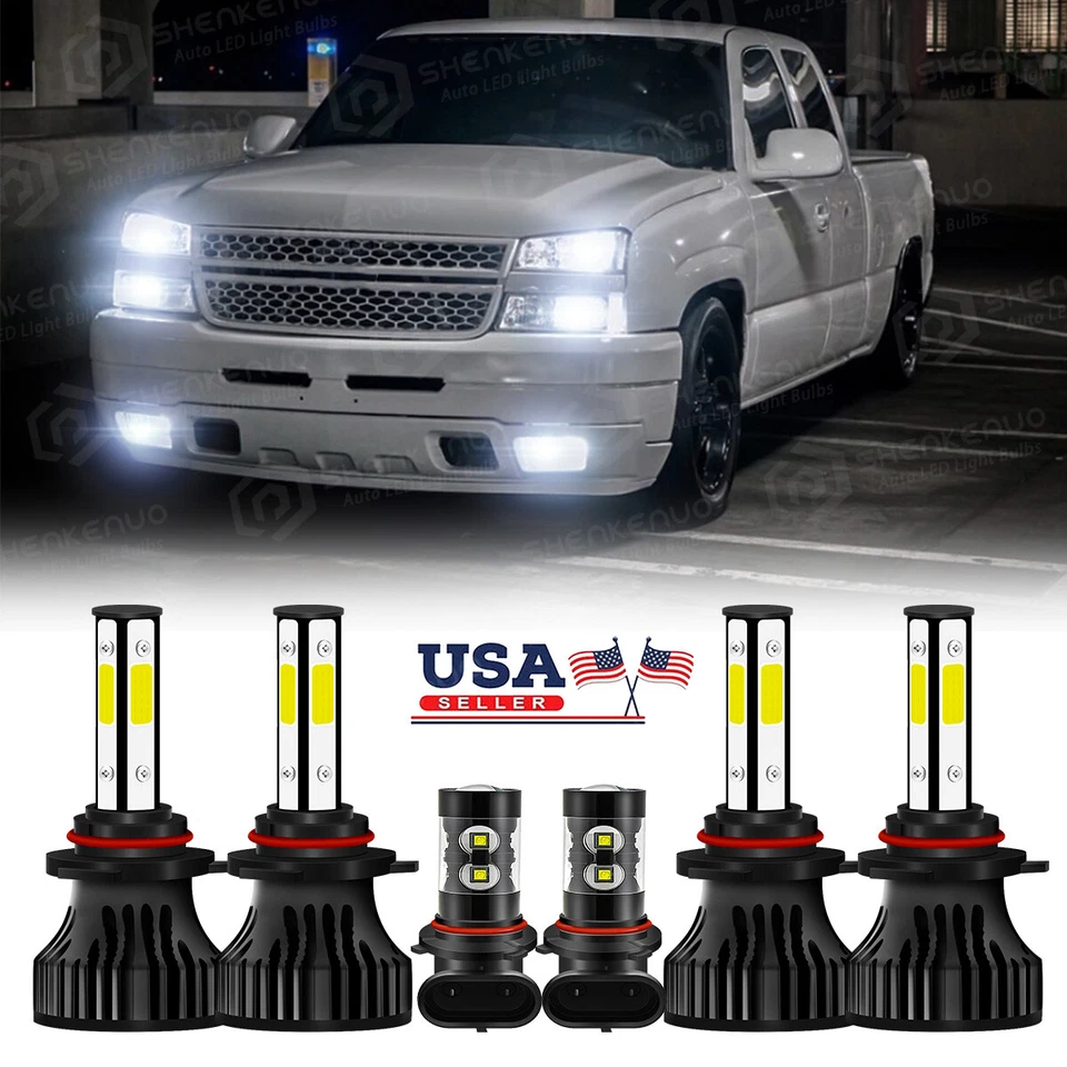 For Chevy Silverado 1500 2500 HD 2003-2005 2006 LED Headlights+Fog Lights Bulbs - Image 1 of 4