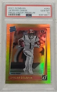 2021 PANINI DONRUSS #262 JA'MARR CHASE RC PRESS PROOF PREMIUM GOLD HOLO PSA 10 - Picture 1 of 4