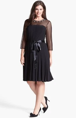 Vestido Xscape Embellecido Illusion Yugo Jersey Ajuste y Acampanado (Talla Grande) (Talla 16W) Foto 1 de 2