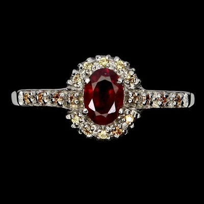 925 Sterling Silver Ring Oval Ruby 6x4mm Sapphire Gemstone Jewelry Size 9 - Image 1 of 4