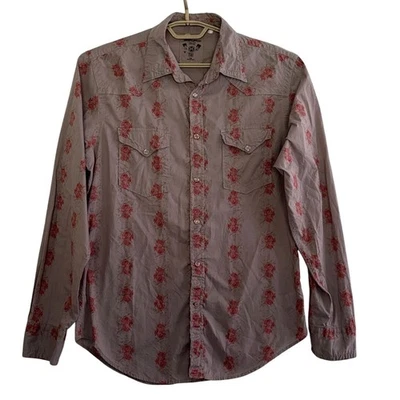 Guess Jeans Vintage 1981 2006 Gray Red Floral Pearl Snap Western Rodeo Shirt  - Image 1 of 4