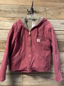 Vintage Damen Carhartt WJ141 RBY Raspberry Sherpa gefütterte Kapuzenjacke Large - Bild 1 von 7