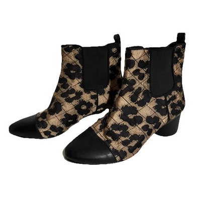 Botines Nine West Dorado Negro Floral Brocado Tacón Bloque Talla 8M Chic Moderno Foto 1 de 4