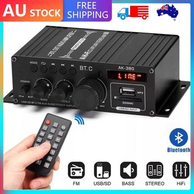 400W 12V 2 Channel Bluetooth Stereo Audio Power Amplifier HiFi Bass Amp Home Car - image 1 of 4