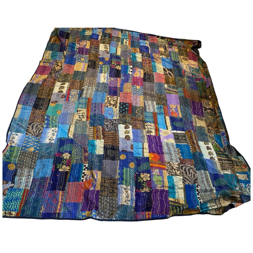 Colcha Colcha Manta Queen Edredón Gitano Hippie Boho Patchwork Algodón Seda Años 70 De Colección Foto 1 de 4