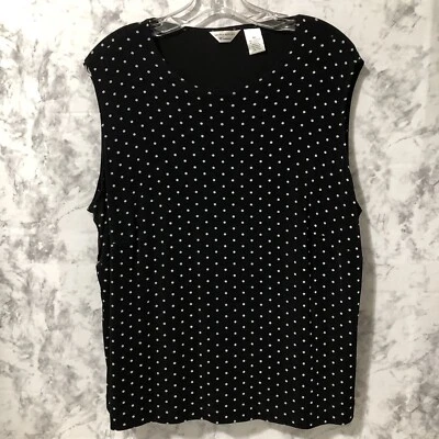 Camisa sin mangas Laura Ashley talla grande 1X negra blanca a lunares sin mangas elástica Foto 1 de 4