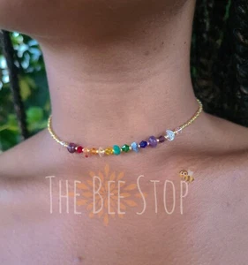 Chakra Necklace |  Handmade Choker Delicate Stone Beads Crystal Dainty Collar - Picture 1 of 4