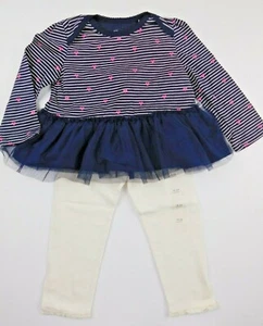 Gap Baby Girl Top Leggings Ivory Navy Blue Pink Size 3-6M & 12-18M Tulle Ruffle - Picture 1 of 4
