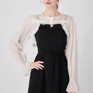 Mujeres Bolero Transparente Cárdigan Blusa Chifón Recortado Encogido de hombros Camisa Volantes Prendas para el torso - Imagen 1 de 8