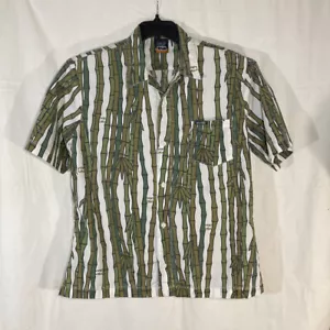 Vtg Split Button Up Shirt Mens Large White Green Bamboo Skateboarding Surfing - Picture 1 of 7