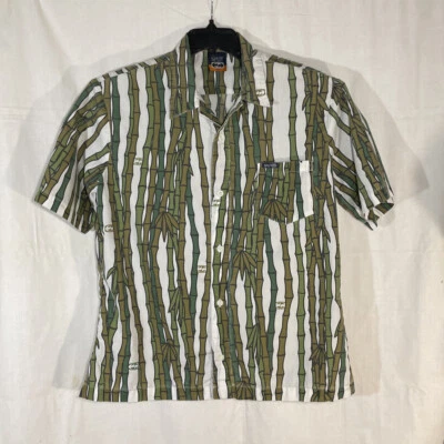 Vtg Split Button Up Shirt Mens Large White Green Bamboo Skateboarding Surfing - Image 1 of 4