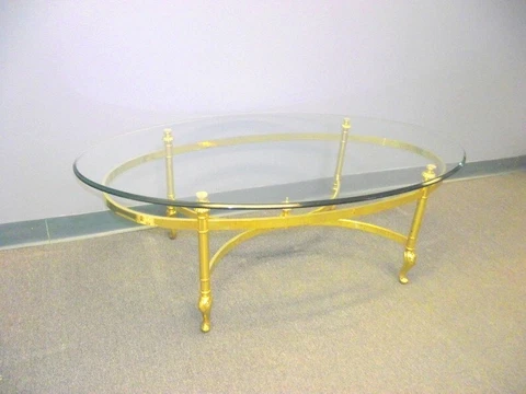 Mid Century Hollywood Regency Labarge Queen Anne Oval Brass Glass Coffee Table 2 Cover