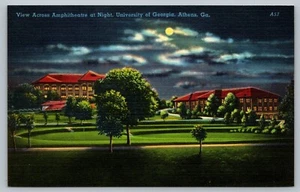 Postcard View Of Amphitheatre at Night University Georgia Athens GA Linen - Picture 1 of 2