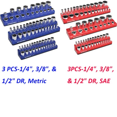 WORKPRO Magnetic Socket Organizer Set 3PCS Socket Holder Set 1/4", 3/8" and 1/2" - Image 1 of 4