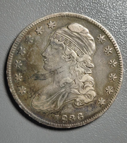 1836 Bust Half Silver Dollar Philadelphia Beautiful Toning Cover