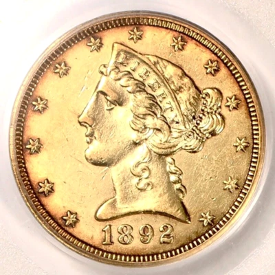 1892-CC $5 Liberty Head Gold Half Eagle Certificado PCGS XF45-PQ Carson City Oro Foto 1 de 4