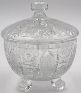 Vintage Clear Cut Glass Candy Dish with Lid – Pedestal Feet – 4.75” Tall - Picture 1 of 12