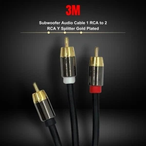 Premium Subwoofer Audio Cable 1 RCA to 2 RCA Y Splitter Gold Plated 3M - Picture 1 of 8