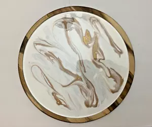 LYNN & LIANA LARGE ACACIA 15" LAZY SUSAN WHITE GOLD SERVING BOARD HANDMADE NIB - Picture 1 of 11