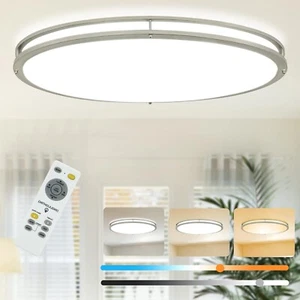65W Dimmable LED Flush Mount Ceiling Light with Remote, 32" Oval Brush Nickel - Picture 1 of 23