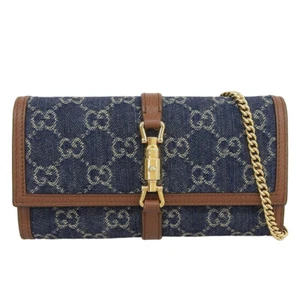 GUCCI Jackie 1961 Chain Wallet Crossbody Shoulder Bag 652681 Denim Indigo blue - Picture 1 of 8