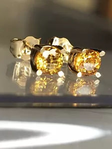 14K BASKETWEAVE ROUND NATURAL YELLOW SAPHIRE EARRINGS. 4MM. .54TCW. - Picture 1 of 3