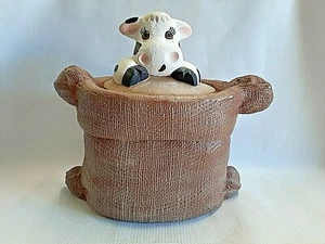 Vintage Cow in Burlap Gunny Sack Ceramic Cookie Jar Kitchen Decanter Decor Piece - Picture 1 of 12