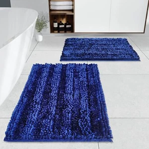 Navy Blue Bath Mat Set 2pc Luxury Chenille Non Slip 31x20" 16x24" Absorbent - Picture 1 of 7