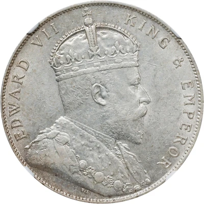 1909 STRAITS SETTLEMENTS EDWARD VII DOLLAR LONDON MINT KM26; PRID8, NGC AU58 - Image 1 of 4