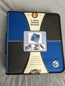 Case It 3-Ring Zipper Binder 2" Ring, Handle, Shoulder Strap Blue Black D-250 - Picture 1 of 9