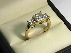 2.05 Carat Princess Cut Three Stone Diamond Engagement Ring 14K Yellow Gold FN - Picture 1 of 24
