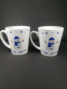 Happy Holidays Snowman Coffee Tea Cocoa Mugs Lot of 2 Pacific Islands Creations - Picture 1 of 15