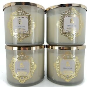 bath and body works fireside (4) 3 wick candle 14.5 oz new!