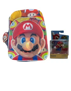 Super Mario 17” Backpack With Laptop Sleeve Book Bag And Nintendo Free Figure - Picture 1 of 4