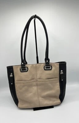 Сумка с короткими ручками Tignanello с идеальными карманами цветной блок шагреневая кожа серо-черная - Изображение 1 из 4