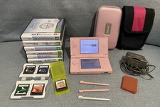 Nintendo DS Lite Pink With 11x Games Bundle Charger Pens Cases Set Lot