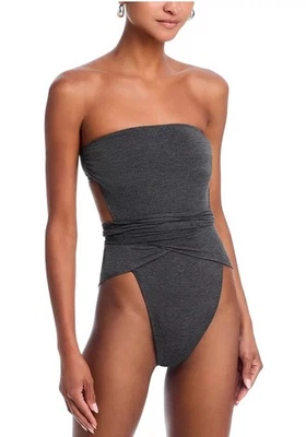 Nuevo sin etiquetas Traje de baño/cuerpo Norma Kamali L94856 gris oscuro Pañal Mio sin tirantes Talla L Foto 1 de 4