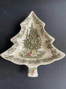 Plato de caramelo en forma de árbol de 8” de colección Johnson Bros Feliz Navidad Inglaterra - Imagen 1 de 6