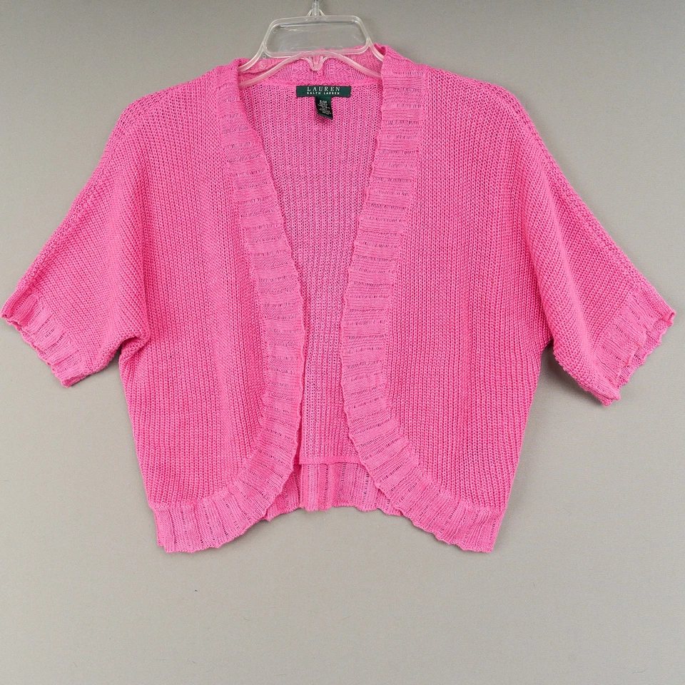 Suéter Lauren Ralph Lauren Mujer S/M Rosa Lino Algodón Encogerse de hombros Cárdigan Corto Foto 1 de 4