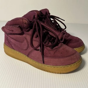 Nike Air Force 1 Mid Youth Sneakers 2.5Y AH0756-600 Burgundy Bordeaux Suede GS - Picture 1 of 16